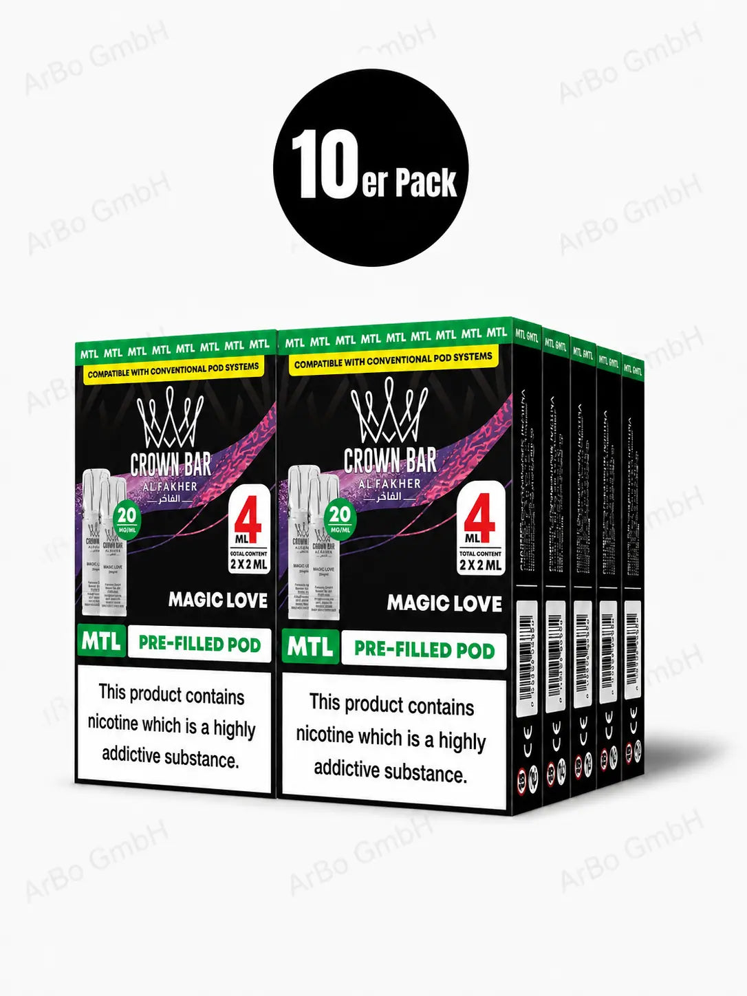 Al Fakher Crown Bar Magic Love Pods 2er – geheimnisvoll süß-fruchtiger Mix, 20 mg/ml Nikotinsalz, ELFA Pod, günstig online kaufen.