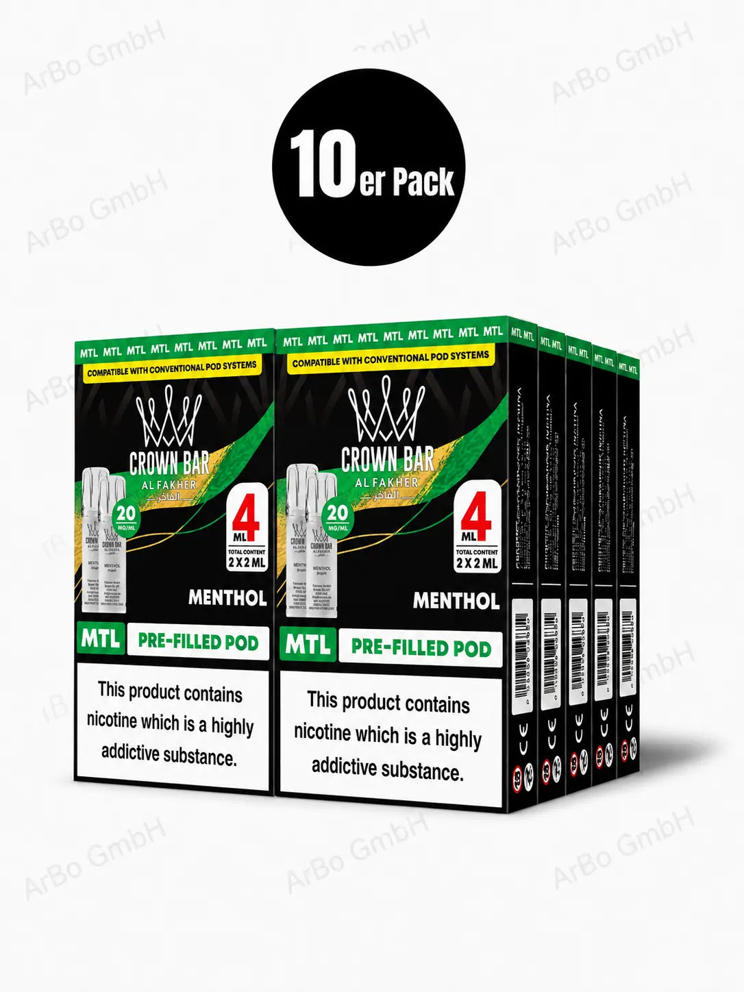 Al Fakher Crown Bar Menthol Pods 2er – klare, intensive Menthol-Kühle, Prefilled Pod mit 20 mg Nikotinsalz, ideal für Frische-Fans.
