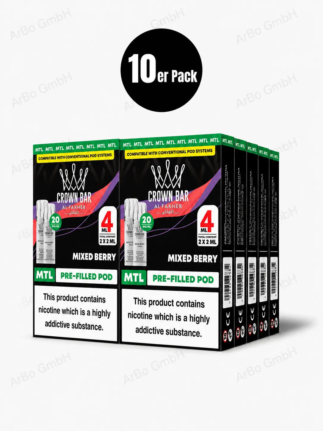 Al Fakher Crown Bar Mixed Berry Pods 2er – vollmundiger Mix reifer Beeren, 2×2 ml Nikotinsalz 20 mg, vorbefüllter Pod, jetzt kaufen.