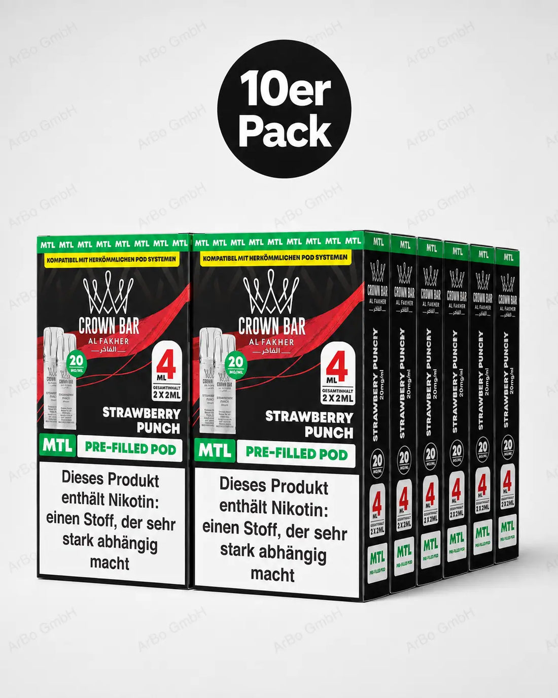 Al Fakher Crown Bar Strawberry Punch Pods 2er – fruchtiger Erdbeer-Punch, sommerlich süß, Prefilled Pod mit 20 mg Nikotinsalz, bis zu 600 Züge.