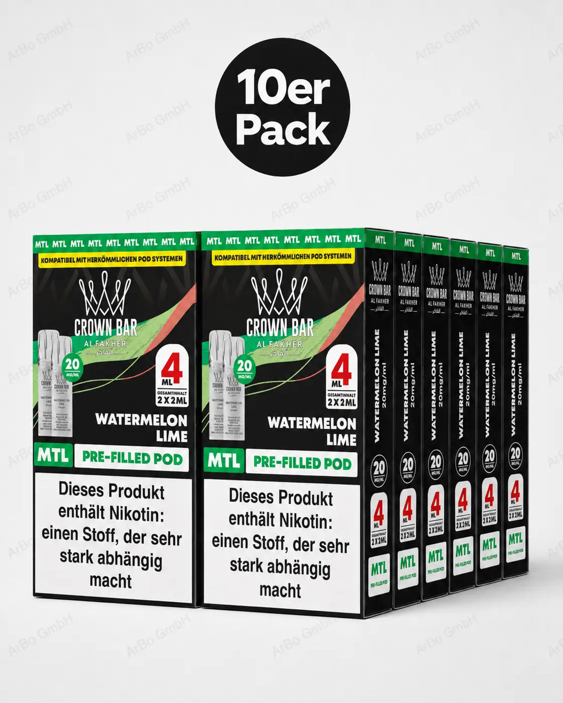 Al Fakher Crown Bar Watermelon Lime Pods 2er – erfrischende Wassermelone mit spritziger Limette, ELFA Pods mit 20 mg/ml Nikotinsalz.