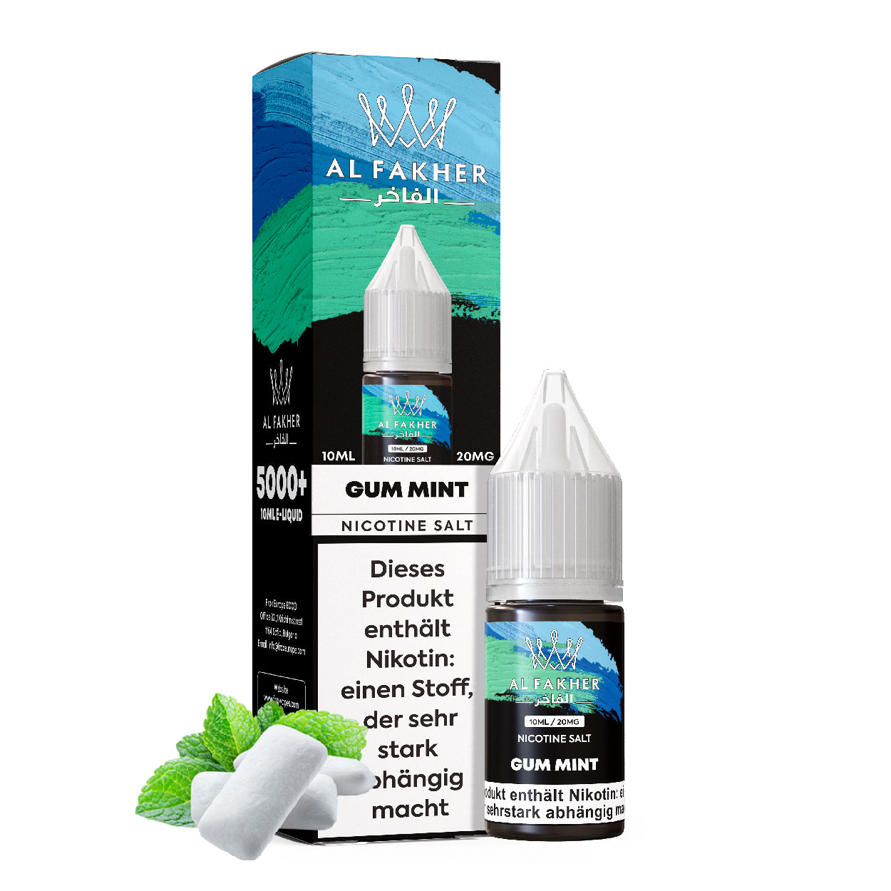 Al Fakher Gum Mint 10ml 5er Pack – Shisha Nikotinsalz Liquid Kaugummi Minze Großhandel ArBo