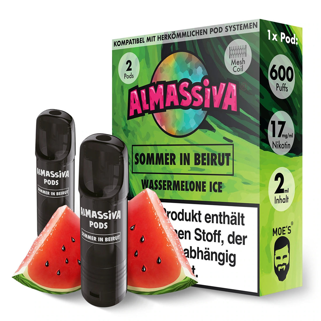 Al Massiva Pods Sommer in Beirut 10er Pack mit 20 Pods – Wassermelone Ice, ELFA kompatibel, Vorratspack