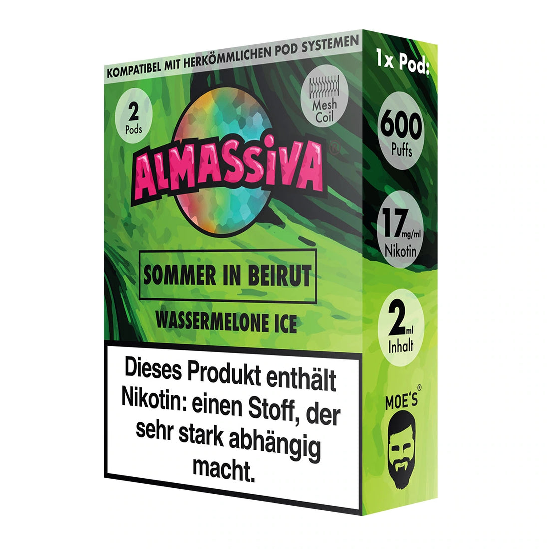Al Massiva Pods Sommer in Beirut 10er Pack mit 20 Pods – Wassermelone Ice, ELFA kompatibel, Vorratspack