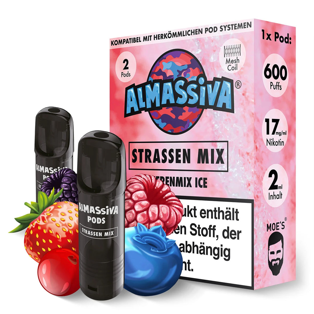 Al Massiva Pods Strassen Mix 10er Pack mit 20 Pods – Beerenmix Ice, ELFA kompatibel, Vorratspack