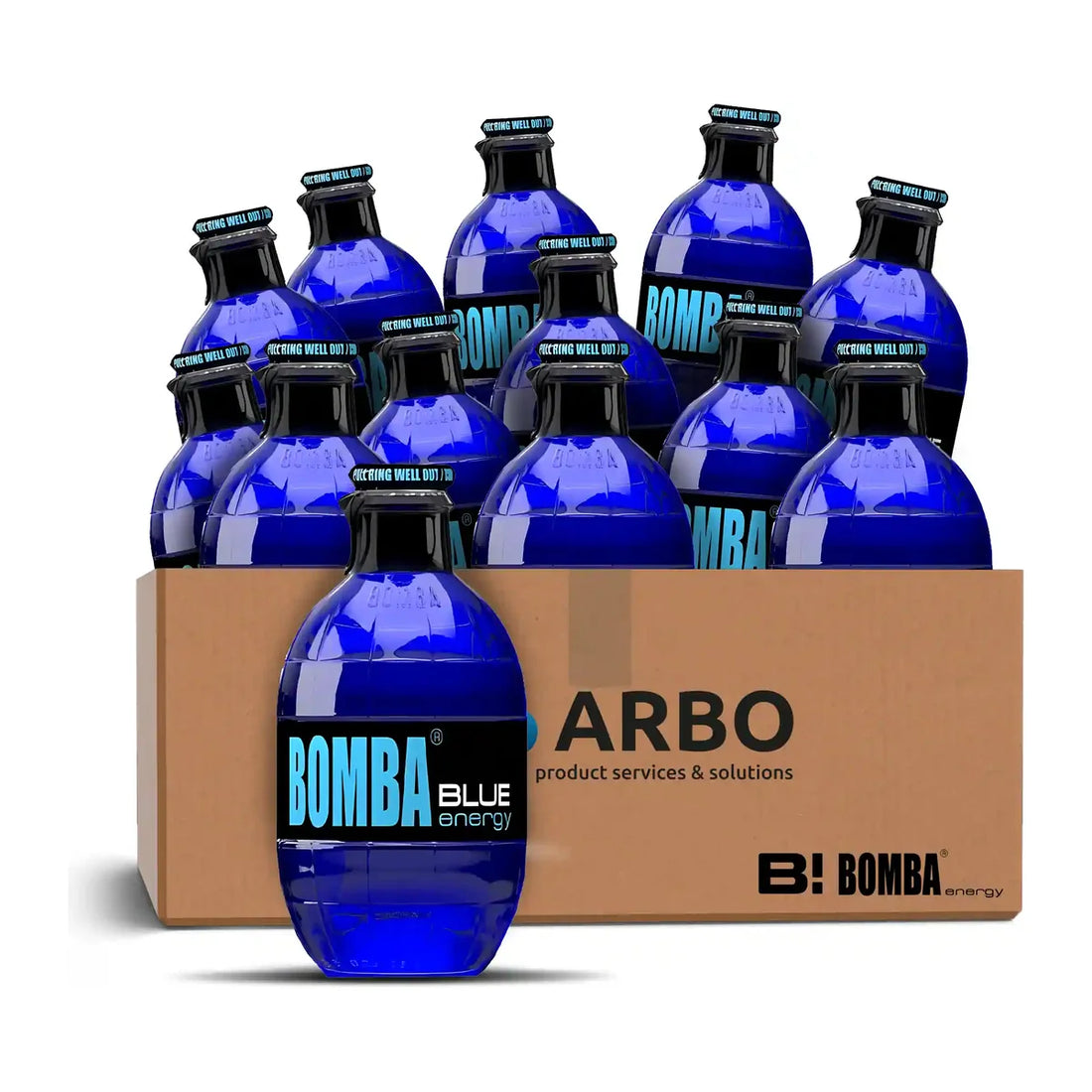 Bomba Energy Drink Blue mit Heidelbeergeschmack in der blauen 250-ml-Granatenflasche