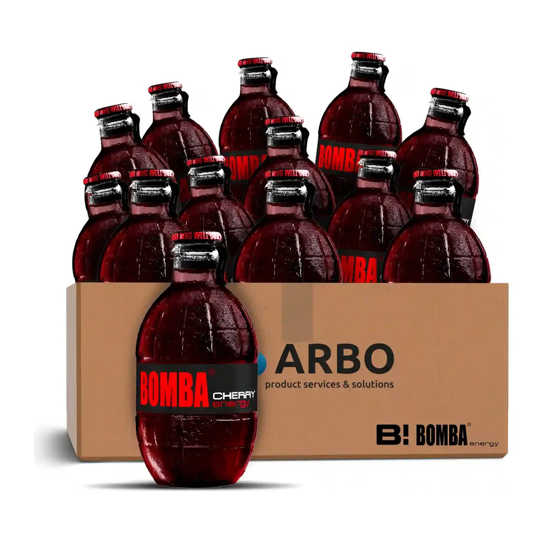 Bomba Energy Drink Cherry in der 250-ml-Granatenflasche aus Glas