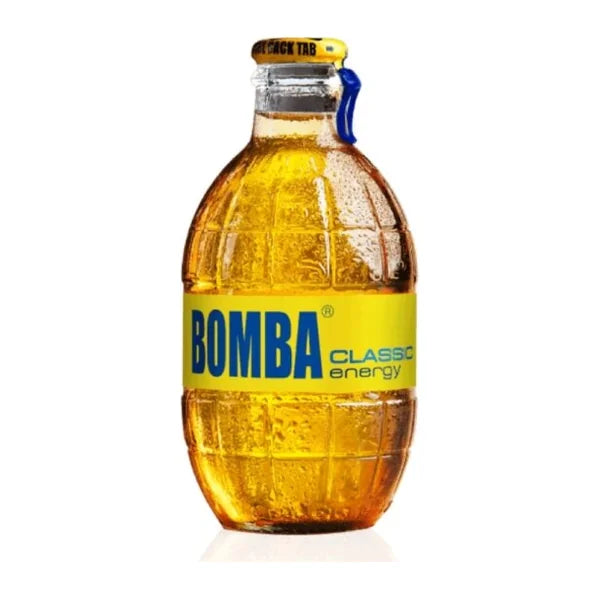 Bomba Energy Drink Classic in der 250-ml-Granatenflasche aus Glas