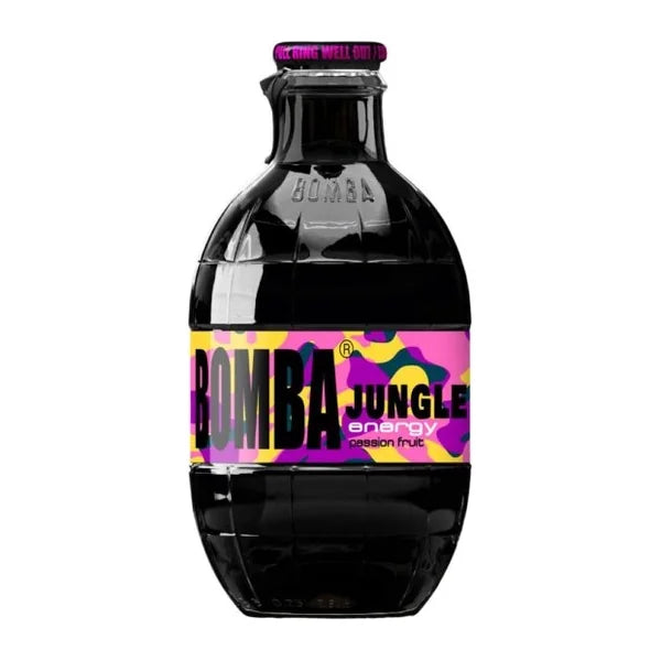 Bomba Energy Drink Jungle Passionfruit in der 250-ml-Granatenflasche aus Glas