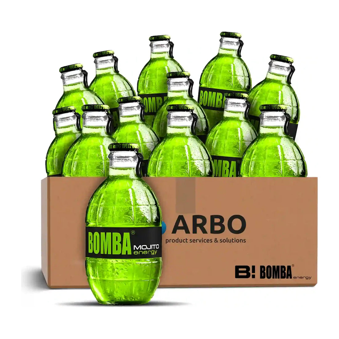 Bomba Energy Drink Mojito in der 250-ml-Granatenflasche aus Glas