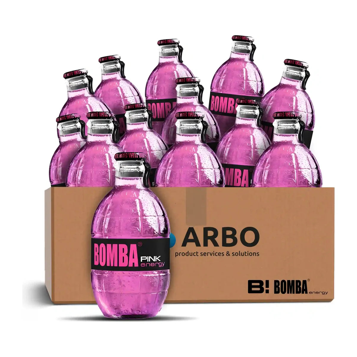 Bomba Energy Drink Pink Grapefruit, 12er Karton mit 250-ml-Granatenflaschen