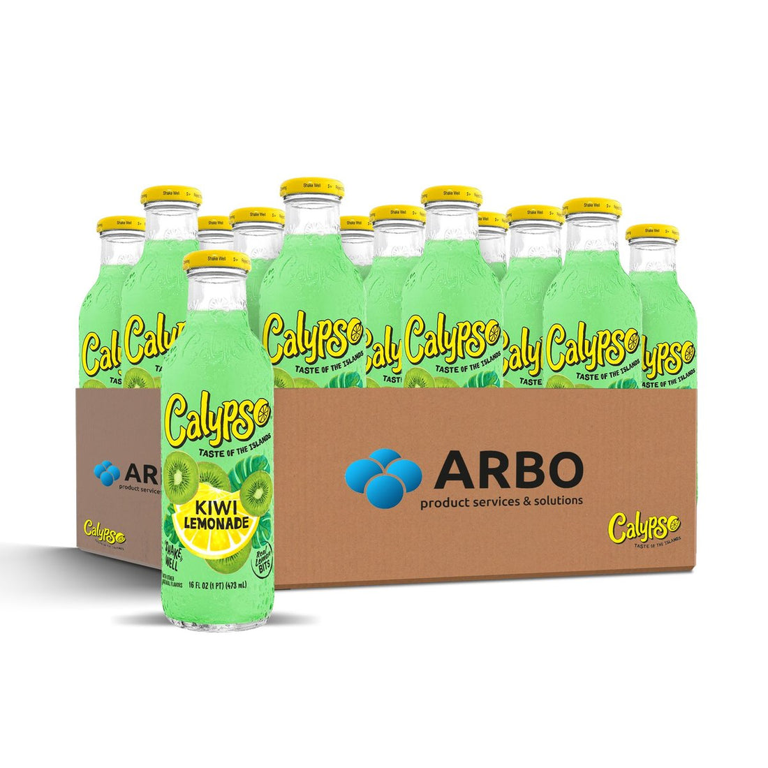 Calypso Kiwi Lemonade – Karton 12x473ml Kiwi Limonade Glasflasche USA Großhandel