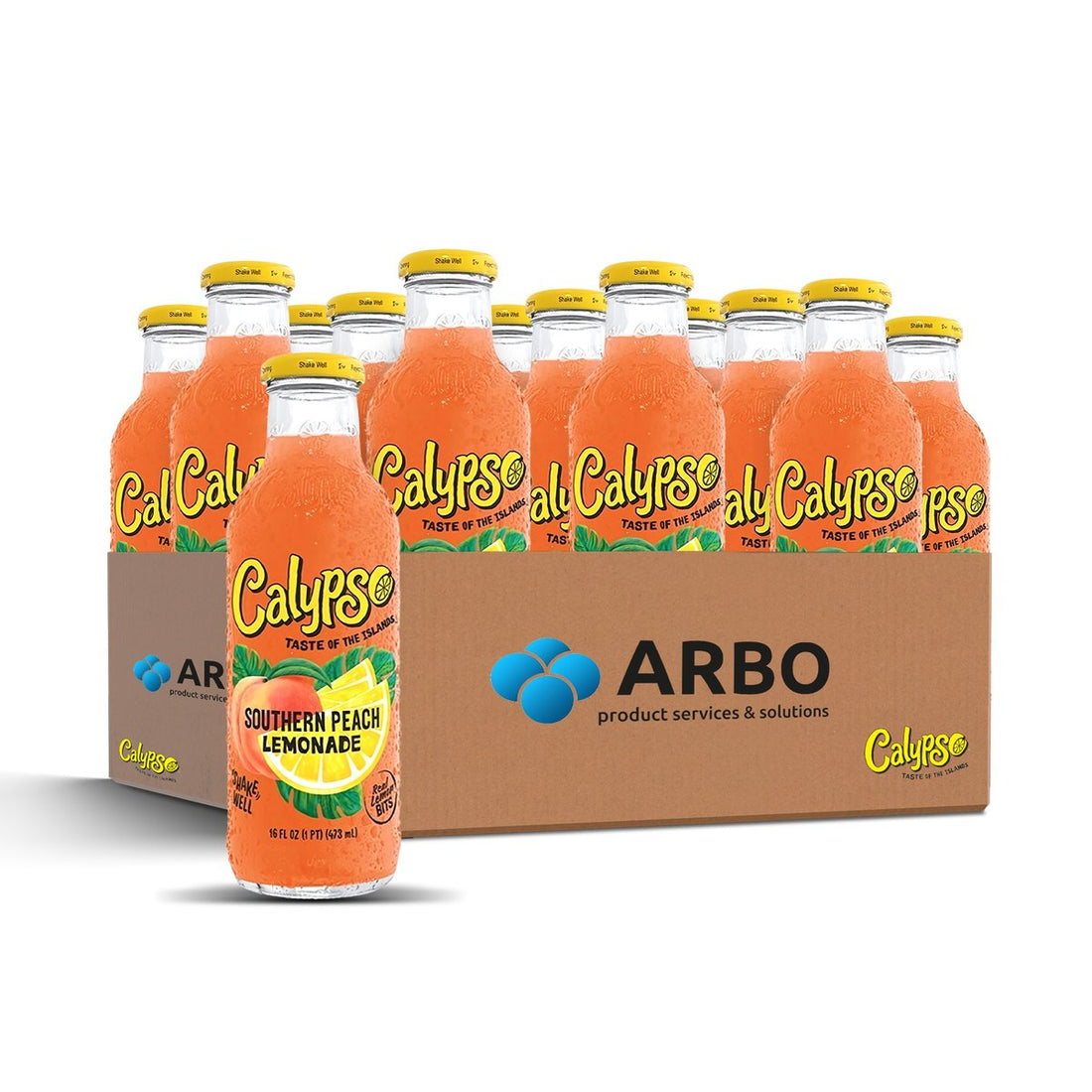 Calypso Southern Peach Lemonade – Karton 12x473ml Pfirsich Limonade Glasflasche USA Großhandel