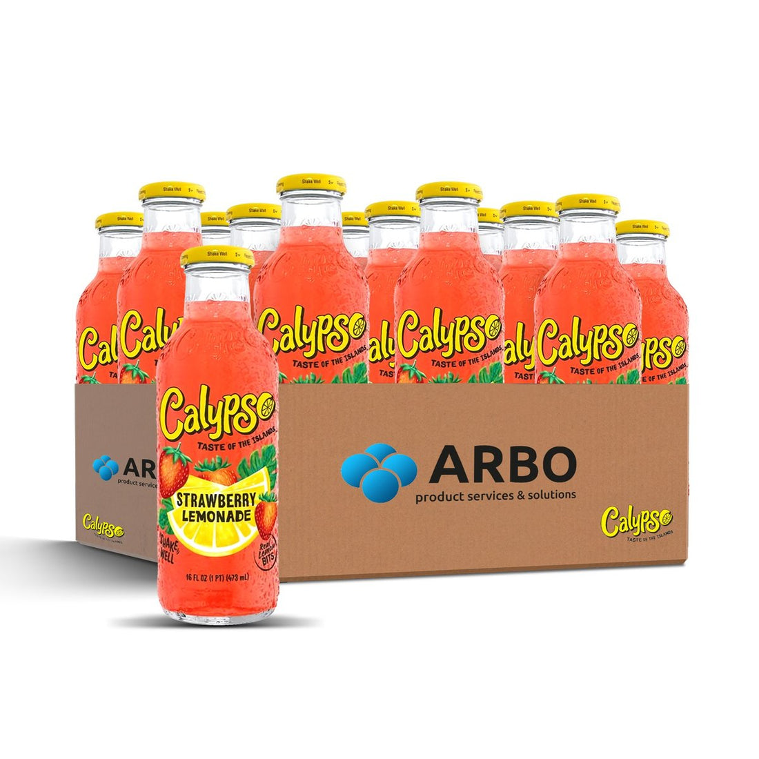 Calypso Strawberry Lemonade 473ml – Karton 12x473ml amerikanische Erdbeer Limonade Glasflasche USA Großhandel