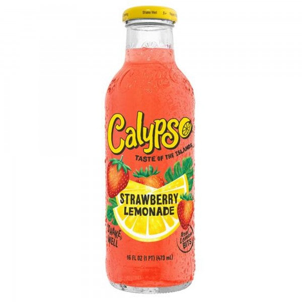 Calypso Strawberry Lemonade 473ml – Karton 12x473ml amerikanische Erdbeer Limonade Glasflasche USA Großhandel