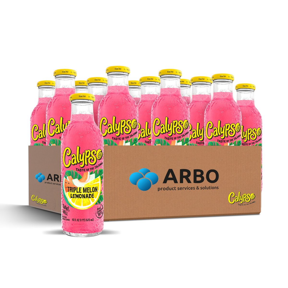 Calypso Triple Melon Lemonade – Karton 12x473ml dreifacher Melonengeschmack Glasflasche USA Großhandel