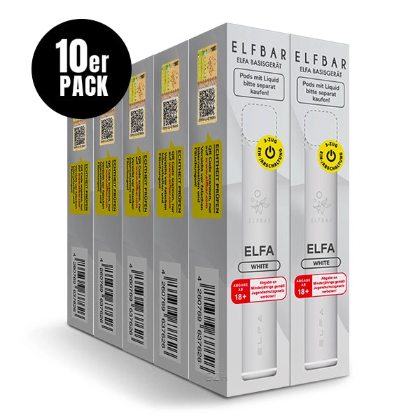 ELFA Pod Kit Basisgerät White 10er Pack – 10 Akkuträger 500 mAh USB-C, ELFA kompatibel