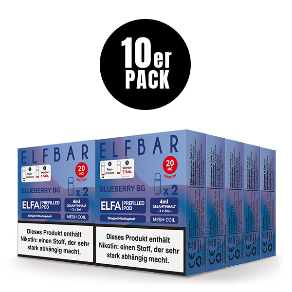 ELFA Pods Blueberry BG 10er Pack – Elfbar 20mg Nikotinsalz Blaubeere Bubblegum