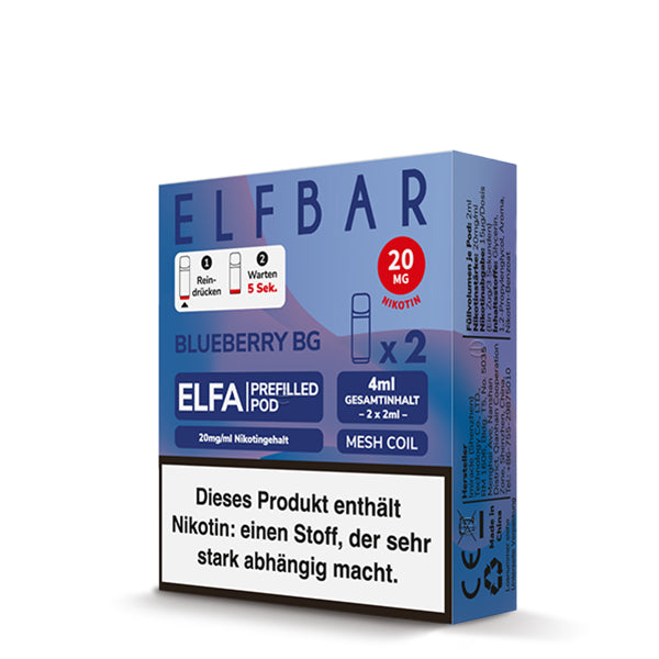 ELFA Pods Blueberry BG 10er Pack – Elfbar 20mg Nikotinsalz Blaubeere Bubblegum
