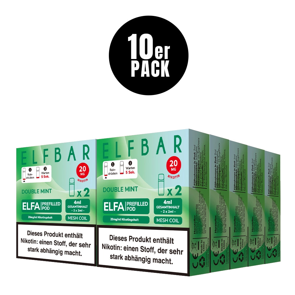 ELFA Pods Double Mint 10er Pack – 20 Pods, kühle doppelte Minze, ELFA kompatibel