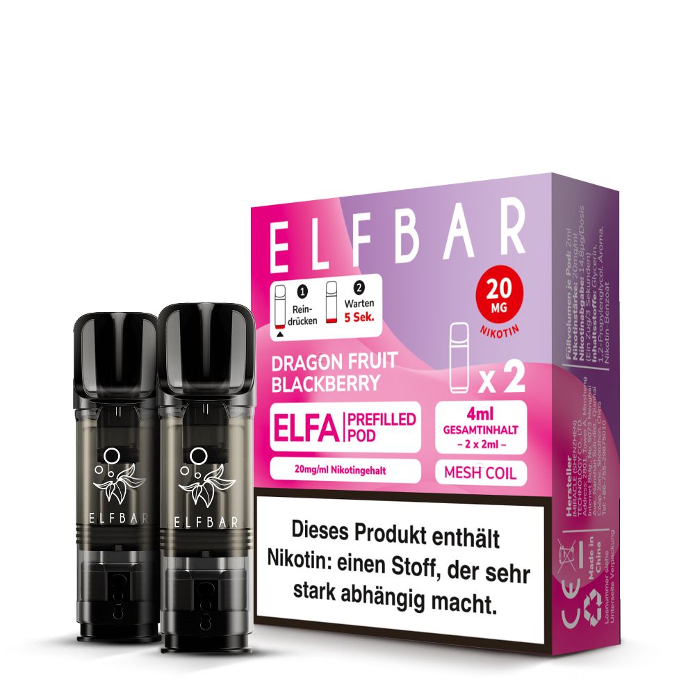 ELFA Pods Dragon Fruit Blackberry 2er Pack – Elfbar Prefilled Pod 20mg Nikotinsalz