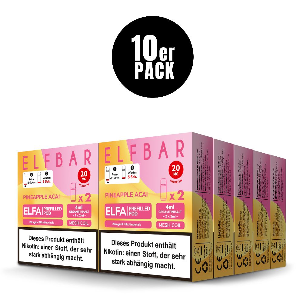 ELFA Pods Pineapple Acai 10er Pack – Elfbar 20mg Nikotinsalz Ananas Acai