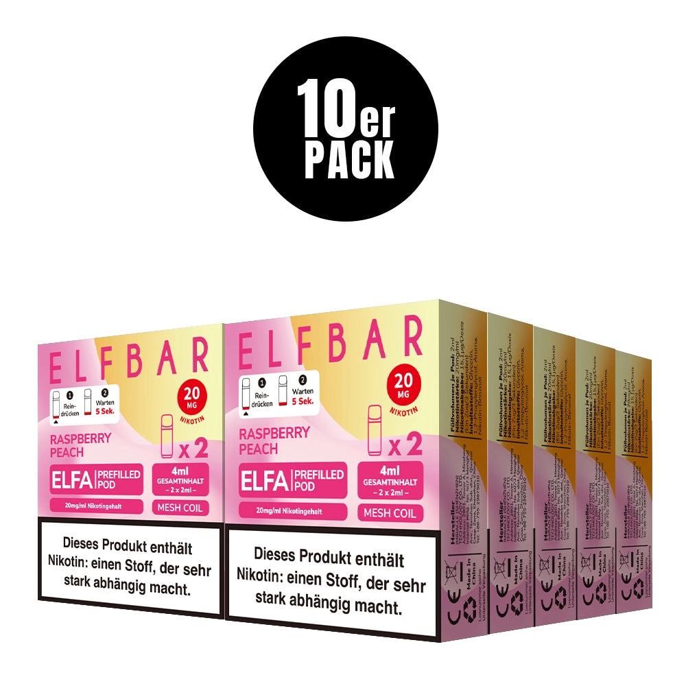 ELFA Pods Raspberry Peach 10er Pack – 20 Pods, Pfirsich & Himbeere, ELFA kompatibel