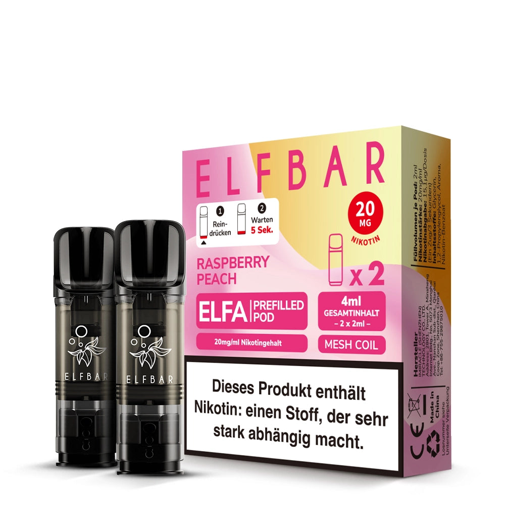 ELFA Pods Raspberry Peach 10er Pack – 20 Pods, Pfirsich & Himbeere, ELFA kompatibel