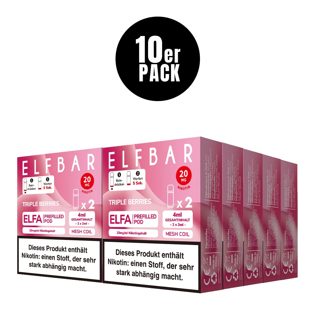 ELFA Pods Triple Berries 10er Pack – 20 Pods, süß-säuerlicher Waldbeeren-Mix, ELFA kompatibel