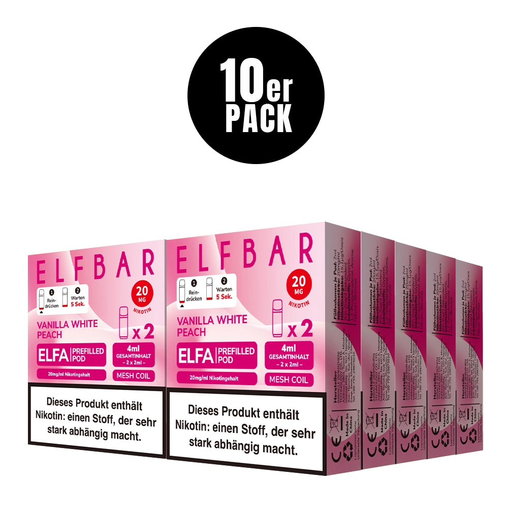 ELFA Pods Vanilla White Peach 10er Pack – 20 Pods, weißer Pfirsich & Vanille, ELFA kompatibel