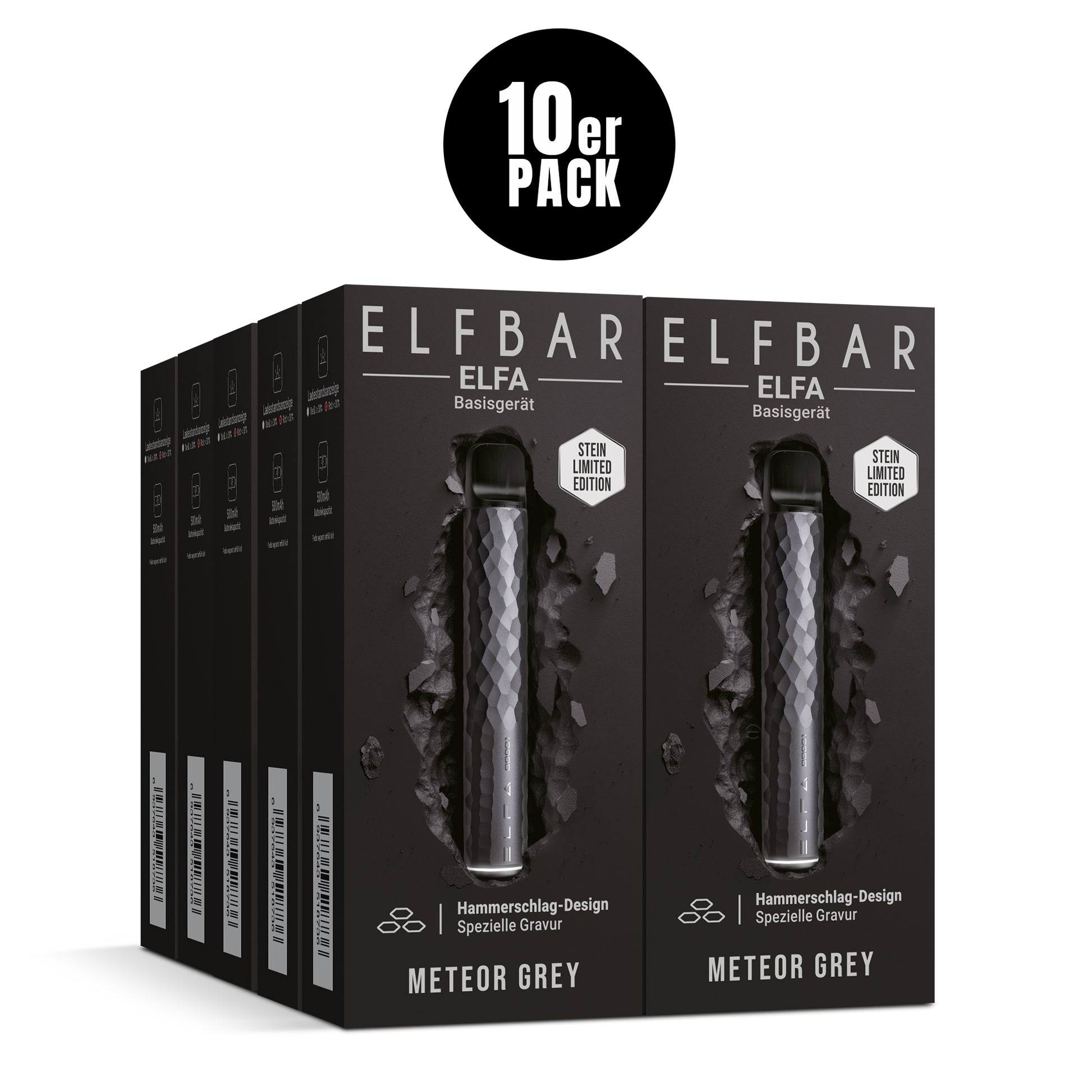 ELFBAR ELFA Basisgerät Meteor Grey 10er Pack – Stein Limited Edition Akkuträger/Akku 500mAh, Hammerschlag-Design