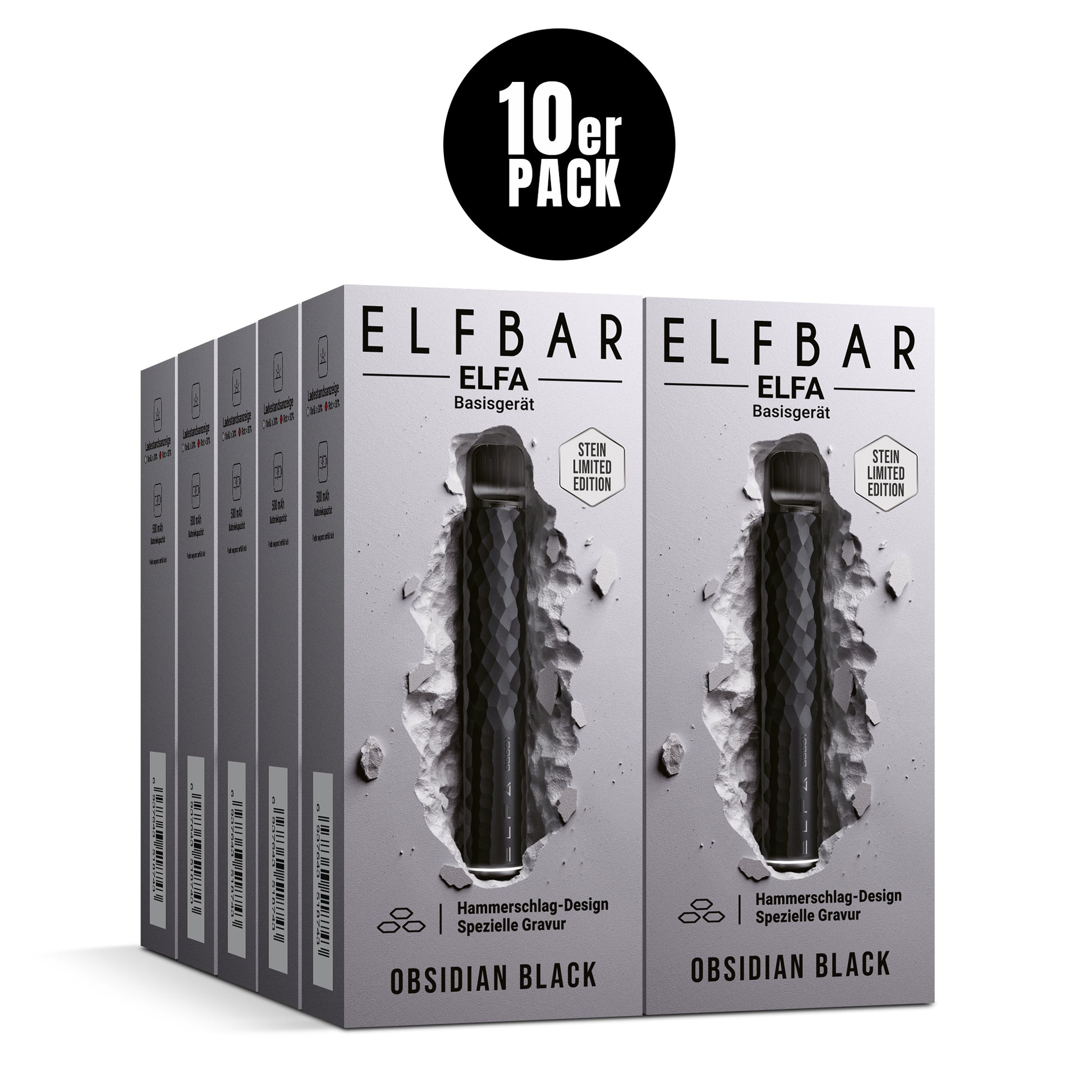 ELFBAR ELFA Basisgerät Obsidian Black 10er Pack – Stein Limited Edition Akkuträger/Akku 500mAh, Hammerschlag-Design