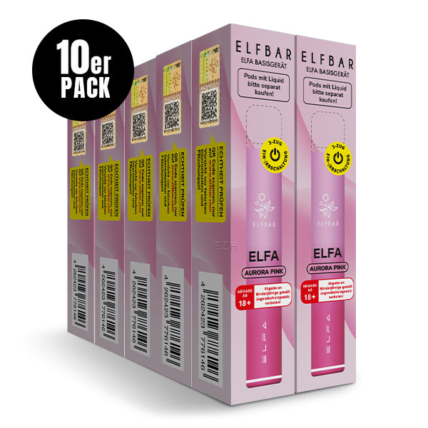 ELFA Pod Kit Basisgerät Aurora Pink – 10er Pack, wiederaufladbarer Akkuträger 500 mAh USB-C für ELFA & ELFA PRO