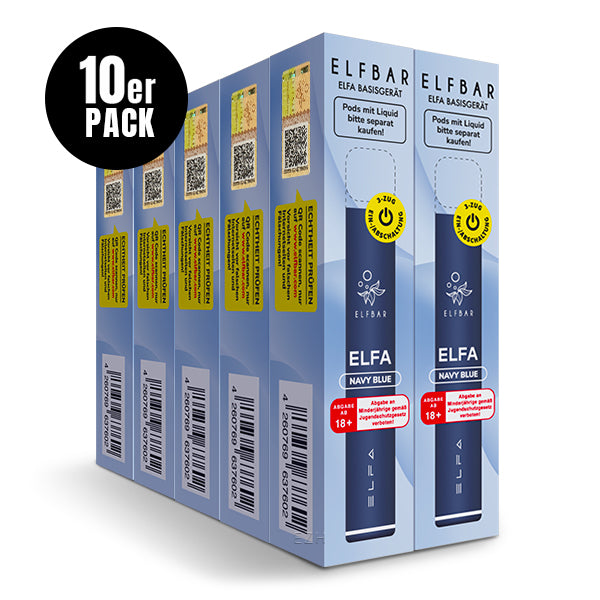 ELFA Pod Kit Basisgerät Navy Blue – 10er Pack, wiederaufladbarer Akkuträger 500 mAh USB-C für ELFA & ELFA PRO