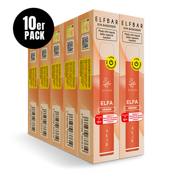 ELFA Pod Kit Basisgerät Orange – 10er Pack, wiederaufladbarer Akkuträger 500 mAh USB-C für ELFA & ELFA PRO