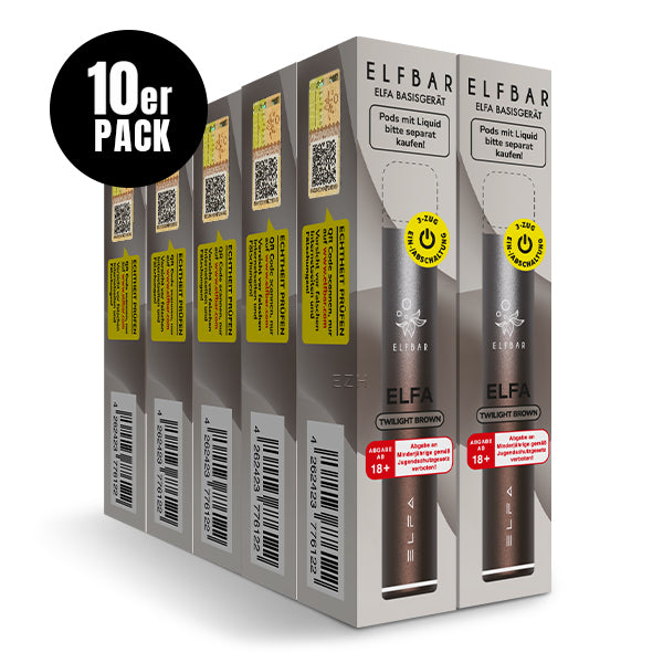 ELFA Pod Kit Basisgerät Twilight Brown – 10er Pack, wiederaufladbarer Akkuträger 500 mAh USB-C für ELFA & ELFA PRO
