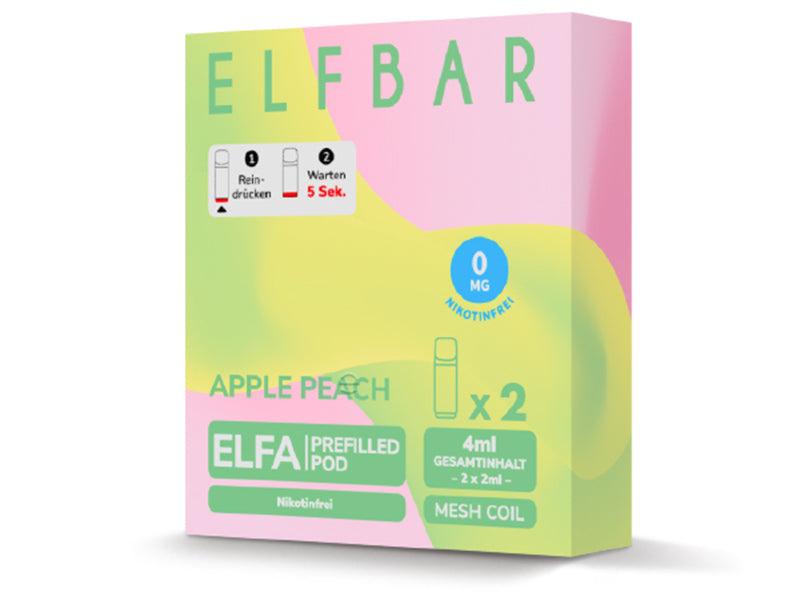 ELFA Pods Apple Peach nikotinfrei – 2er Pack, 4 ml Gesamtinhalt (2×2 ml) mit Mesh Coil, Apfel-Pfirsich