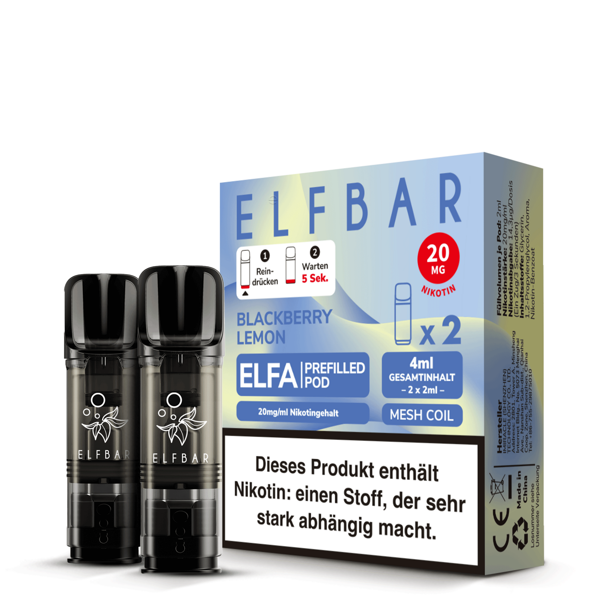 Elfbar ELFA Prefilled Pods Blackberry Lemon 2er Pack – Brombeere Zitrone 20mg Nikotinsalz
