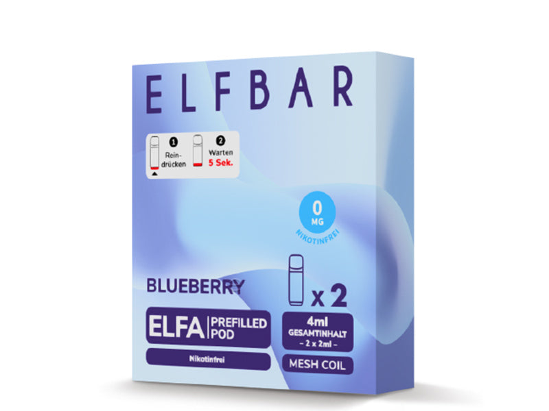 ELFA Pods Blueberry nikotinfrei – 2er Pack, 4 ml Gesamtinhalt (2×2 ml) mit Mesh Coil, Blaubeere