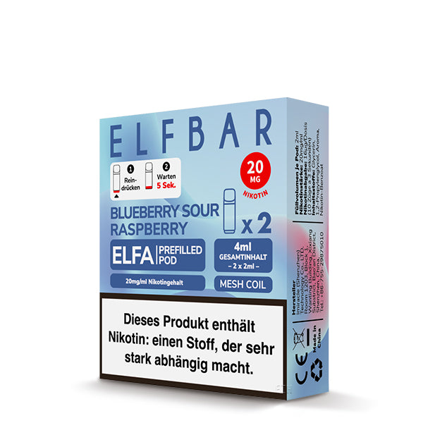 Elfbar ELFA Prefilled Pods Blueberry Sour Raspberry 2er Pack – Blaubeere Himbeere 20mg Nikotinsalz