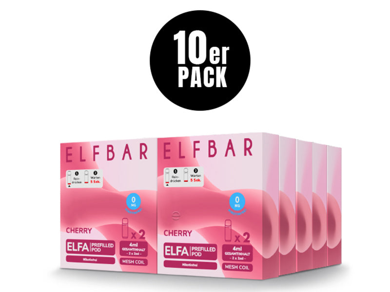 ELFA Pods Cherry nikotinfrei (0 mg) – 10er Pack mit 20 vorbefüllten Pods für ELFA & ELFA PRO