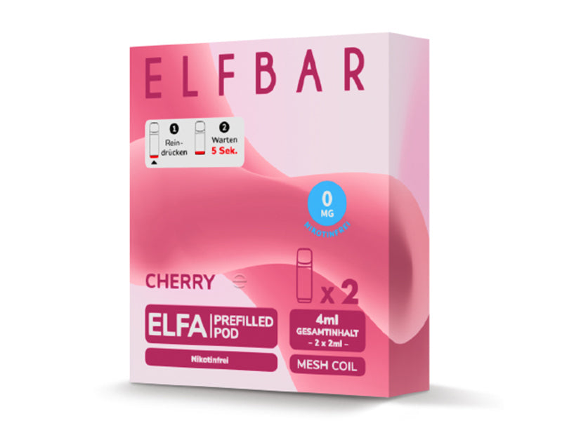 ELFA Pods Cherry nikotinfrei – 2er Pack, 4 ml Gesamtinhalt (2×2 ml) mit Mesh Coil, Kirsche