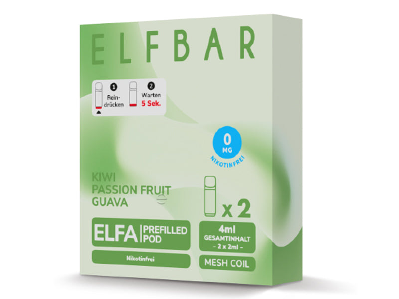 ELFA Pods Kiwi Passion Fruit Guava nikotinfrei – 2er Pack, 4 ml Gesamtinhalt (2×2 ml) mit Mesh Coil, Kiwi-Maracuja-Guave