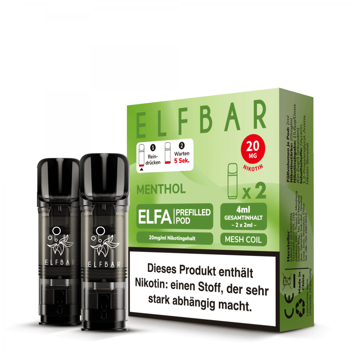 elfbar pods kroatien ELFA Pods Menthol kaufen – 20mg Nikotinsalz 10er Pack