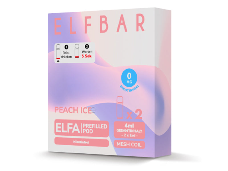 ELFA Pods Peach Ice nikotinfrei – 2er Pack, 4 ml Gesamtinhalt (2×2 ml) mit Mesh Coil, Peach Ice (Pfirsich-Kühle)