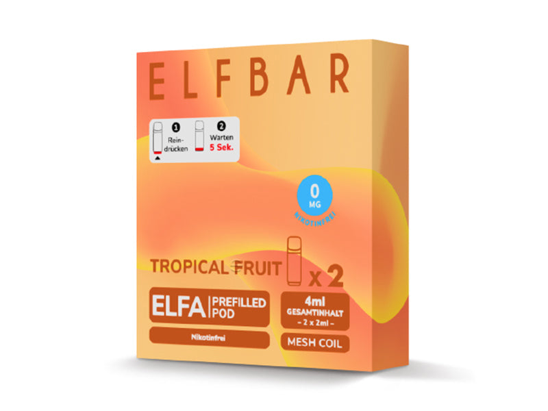 ELFA Pods Tropical Fruit nikotinfrei – 2er Pack, 4 ml Gesamtinhalt (2×2 ml) mit Mesh Coil, Tropical Fruit