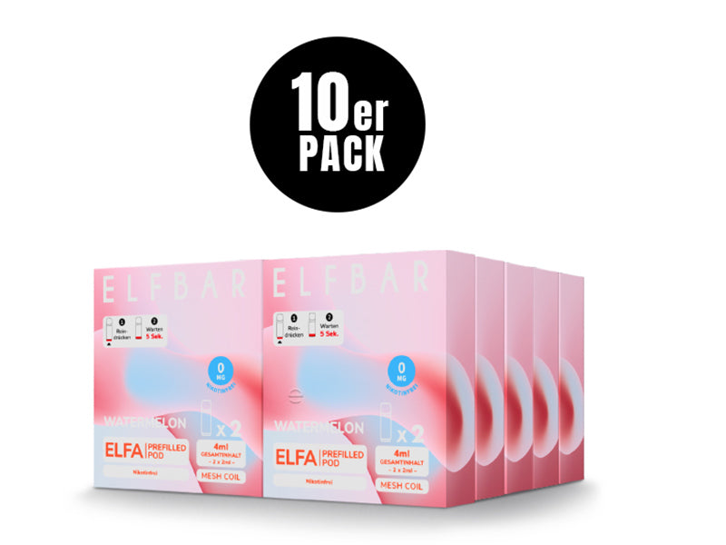 ELFA Pods Watermelon nikotinfrei (0 mg) – 10er Pack mit 20 vorbefüllten Pods für ELFA & ELFA PRO