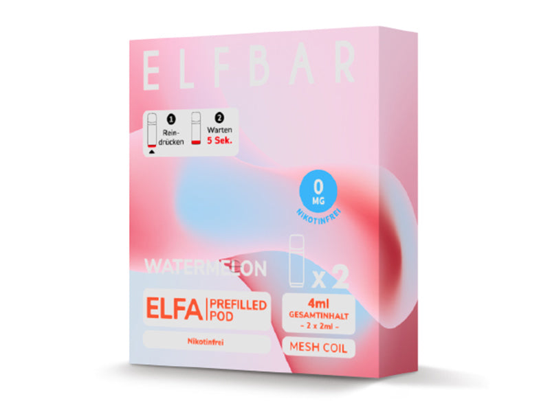 ELFA Pods Watermelon nikotinfrei – 2er Pack, 4 ml Gesamtinhalt (2×2 ml) mit Mesh Coil, Wassermelone