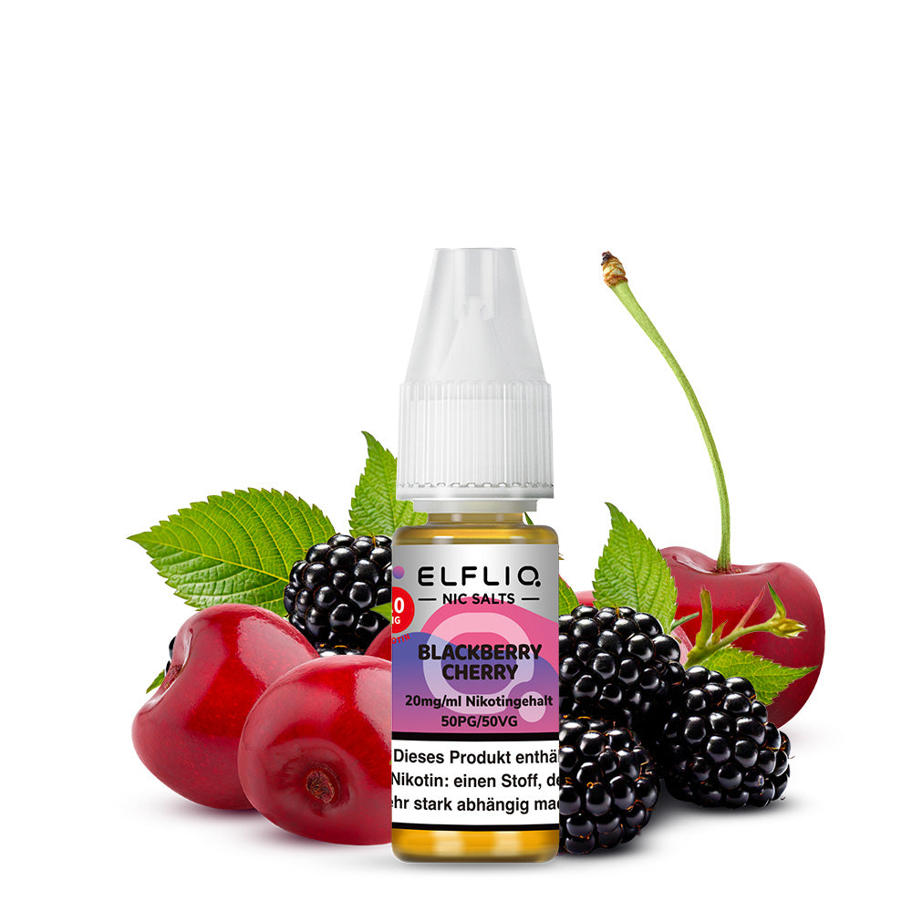 ELFLIQ Blackberry Cherry Nikotinsalz Liquid 10ml – 10mg & 20mg, Verpackung & Flasche, Powered by Elfbar (50PG/50VG)