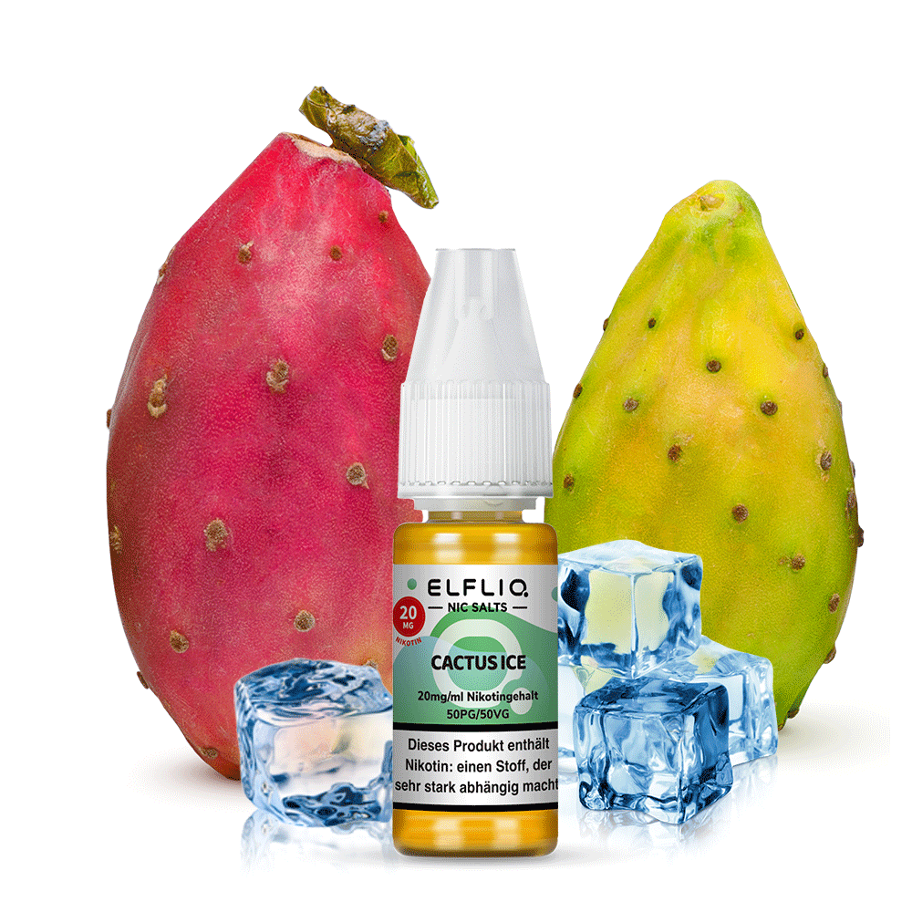 ELFLIQ Cactus Ice Nikotinsalz Liquid 10ml – 10mg & 20mg, Verpackung & Flasche, Powered by Elfbar (50PG/50VG)